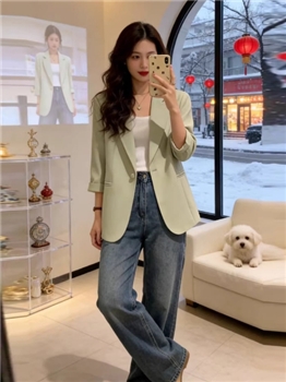 短款小西装外套女2026春秋新款韩版薄款小个子休闲七分袖西服上衣