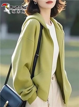 啄木鸟春季高档女装连帽卫衣女休闲外套时尚洋气新款开衫百搭上衣