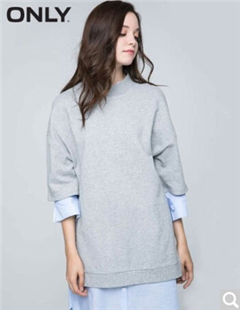 ONLY2016春季新品T恤衬衫叠搭纯棉两件套连衣裙女T|116360504 10D炭花灰 165/84A/M