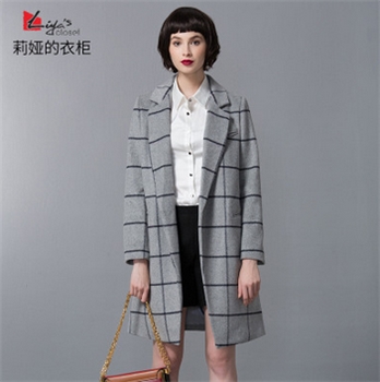 2016秋冬新款女装中长款羊毛大衣修身显瘦风衣西装格子毛呢外套女