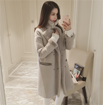 佐露丝女装2017新款韩版麂皮毛毛绒外套女中长款秋冬保暖加绒大衣宽松风衣潮 浅灰 S